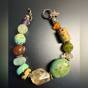 Turquoise & Mixed Gemstone Artisan Bracelet | Sterling Silver